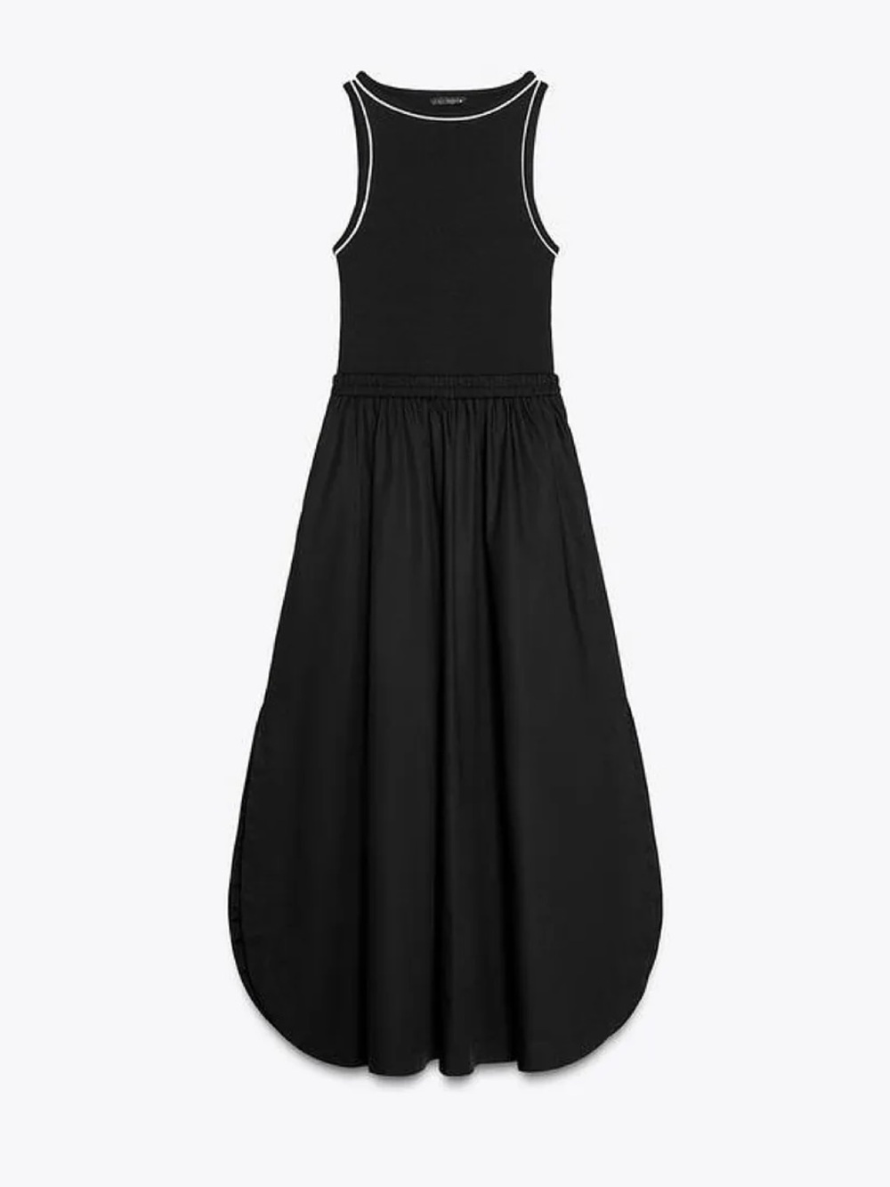 Zara Black Ribbed Sleeveless Tank Dress with White Piping